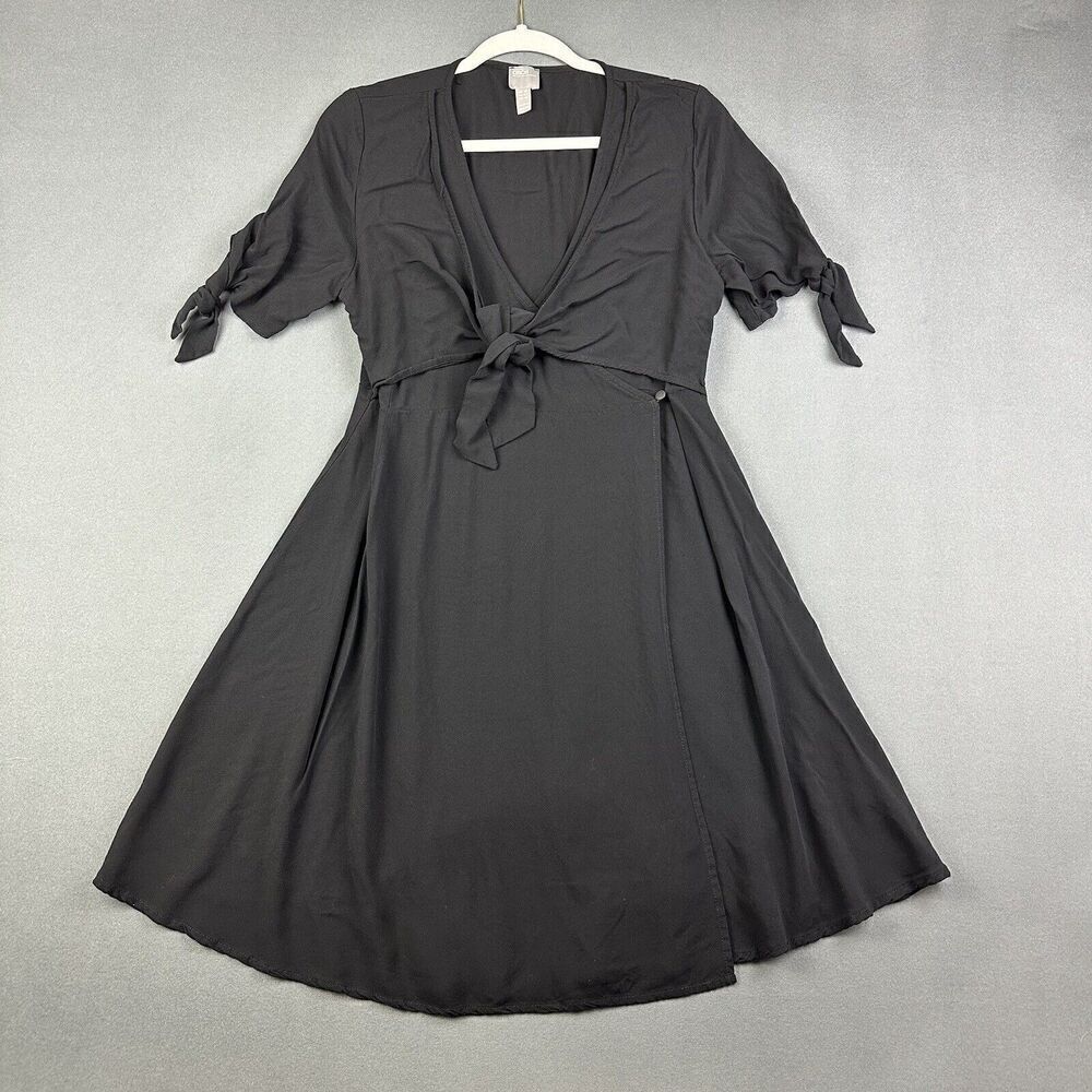 ASOS Wrap Dress Womens 10 Black Layered Tie Front Flowy Basic Minimalist